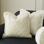 Pillow Cover 18x18in Embossed Circular Relief Faux Fur Trim