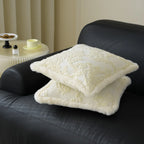 Pillow Cover 18x18in Embossed Circular Relief Faux Fur Trim