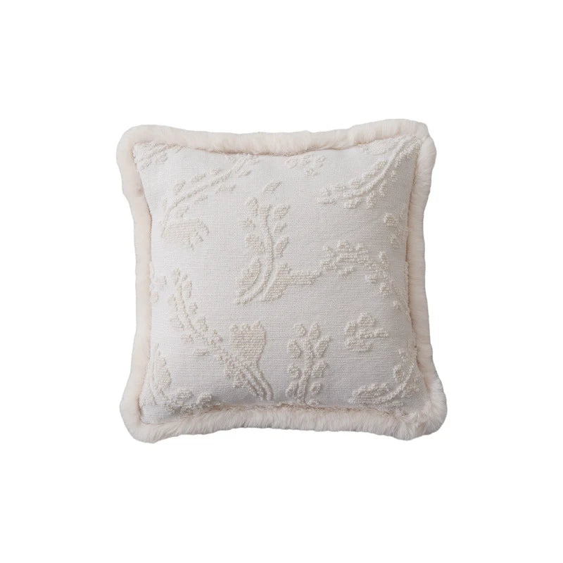 Pillow Cover 18x18in Embossed Circular Relief Faux Fur Trim