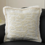 Pillow Cover 18x18in Embossed Circular Relief Faux Fur Trim