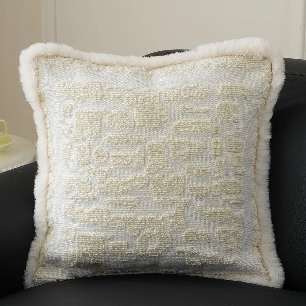 Pillow Cover 18x18in Embossed Circular Relief Faux Fur Trim