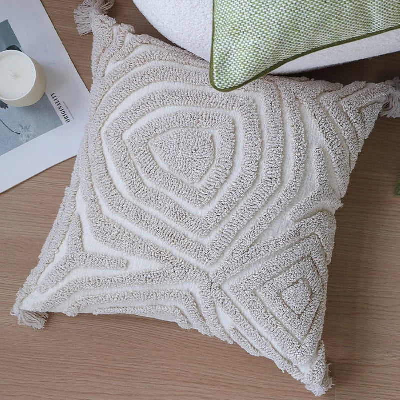 Pillow Cover Abstract Houndstooth Jacquard Cotton Linen Blend