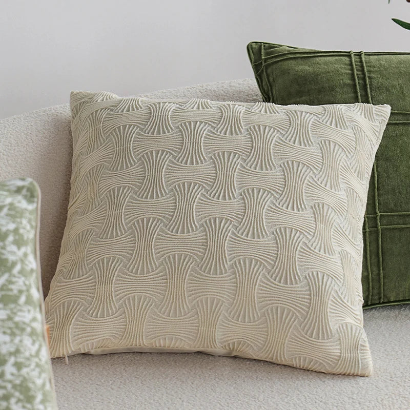 Pillow Cover Abstract Houndstooth Jacquard Cotton Linen Blend