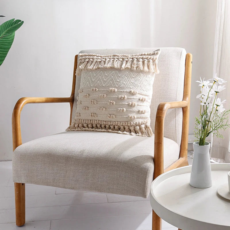 Pillow Cover Boho Woven Cotton Blend Hand-Knotted Fringe