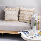 Pillow Cover Boho Woven Cotton Blend Hand-Knotted Fringe
