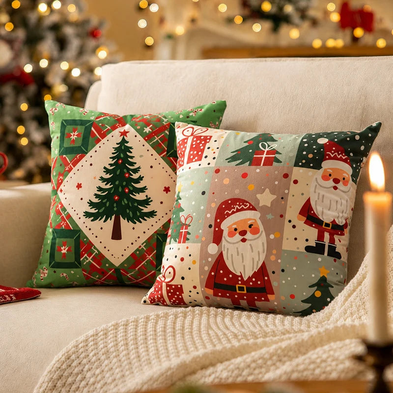 Pillow Cover Christmas Patchwork Machine Washable 18x18