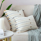 Pillow Cover Cotton Blend Striped Tufted & Fringed