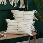 Pillow Cover Cotton Blend Striped Tufted & Fringed