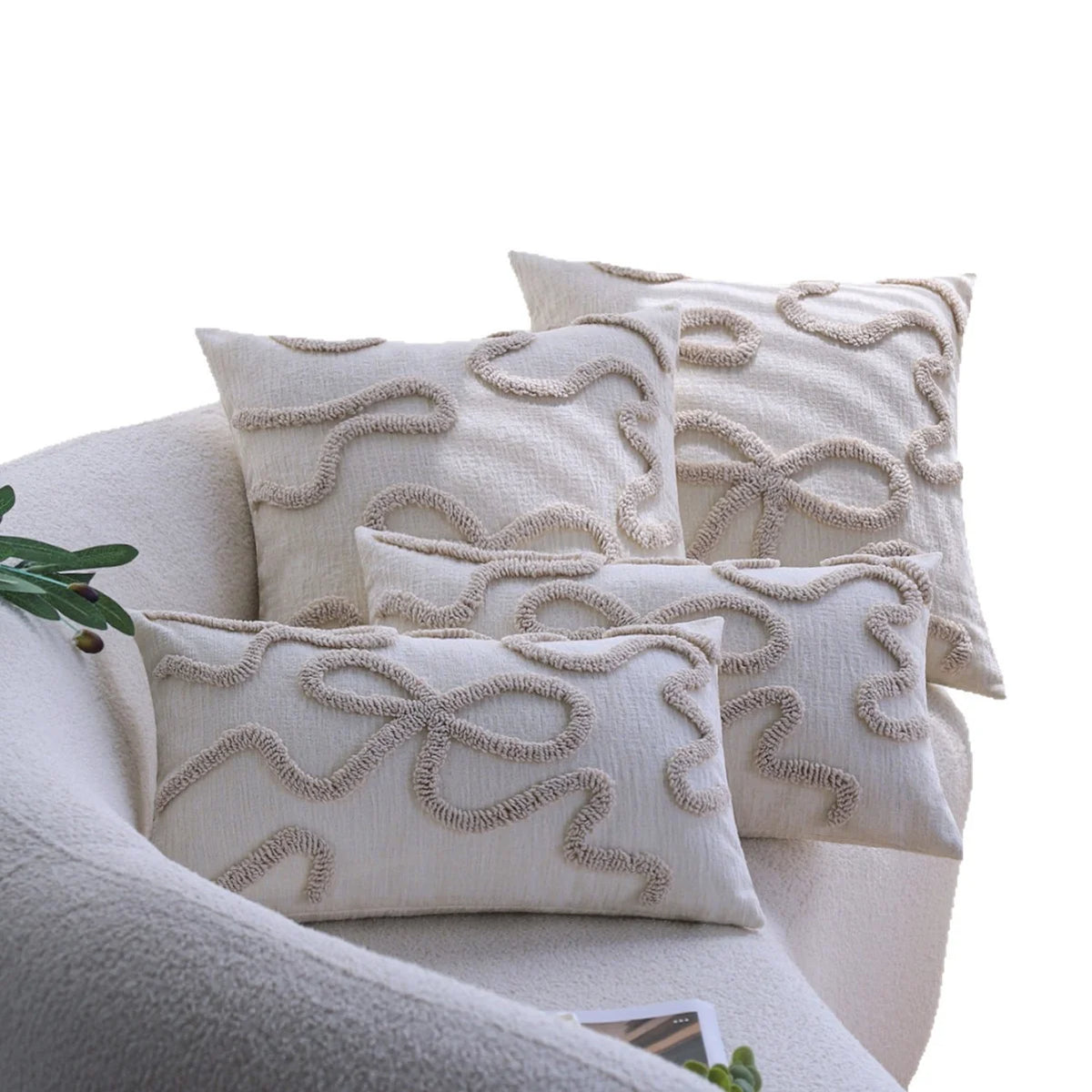 Pillow Cover Cotton-Linen Curved Tufted Hidden Zipper