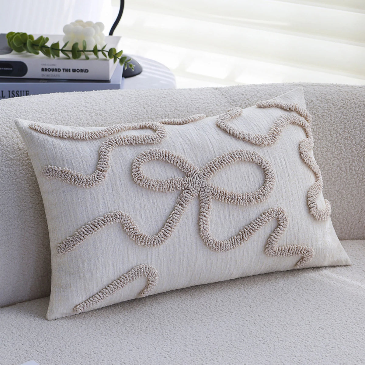 Pillow Cover Cotton-Linen Curved Tufted Hidden Zipper