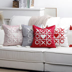 Pillow Cover Cotton-Linen Fuzzy Heart Applique & Tassel Corners