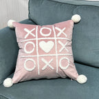 Pillow Cover Cotton-Linen Fuzzy Heart Applique & Tassel Corners