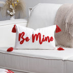 Pillow Cover Cotton-Linen Fuzzy Heart Applique & Tassel Corners