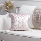 Pillow Cover Cotton-Linen Fuzzy Heart Applique & Tassel Corners