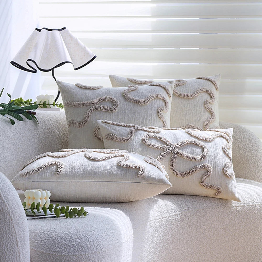 Pillow Cover Cotton-Linen Hand-Tufted Wave Relief