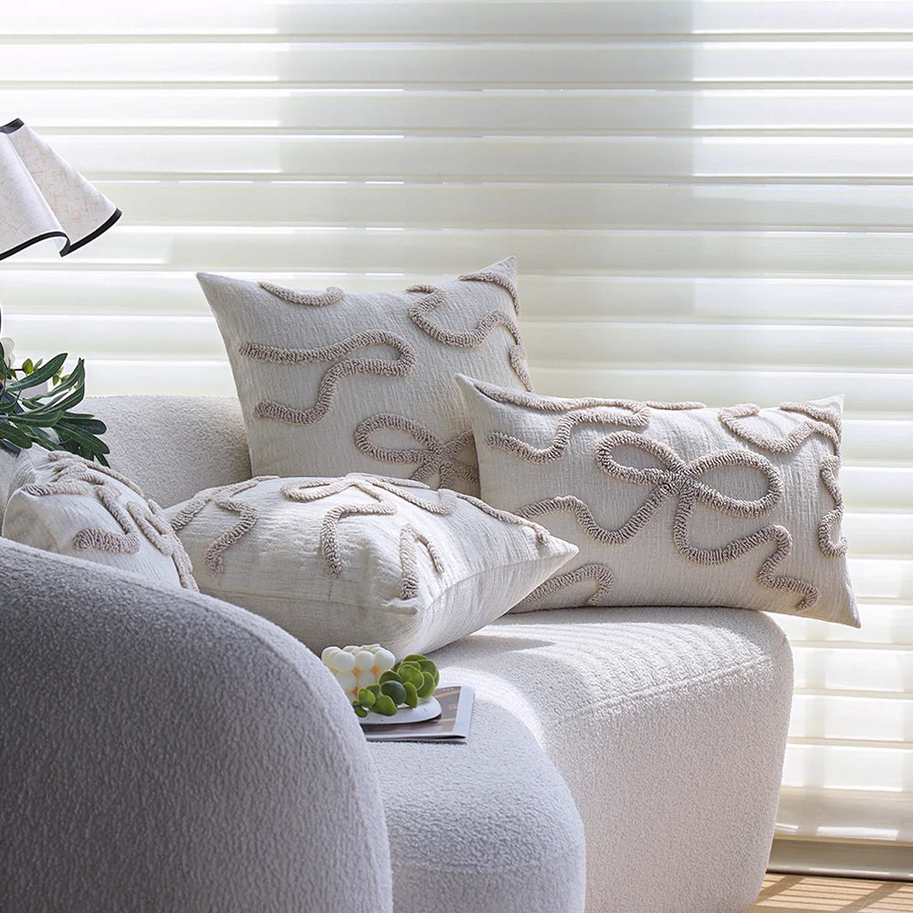 Pillow Cover Cotton-Linen Hand-Tufted Wave Relief