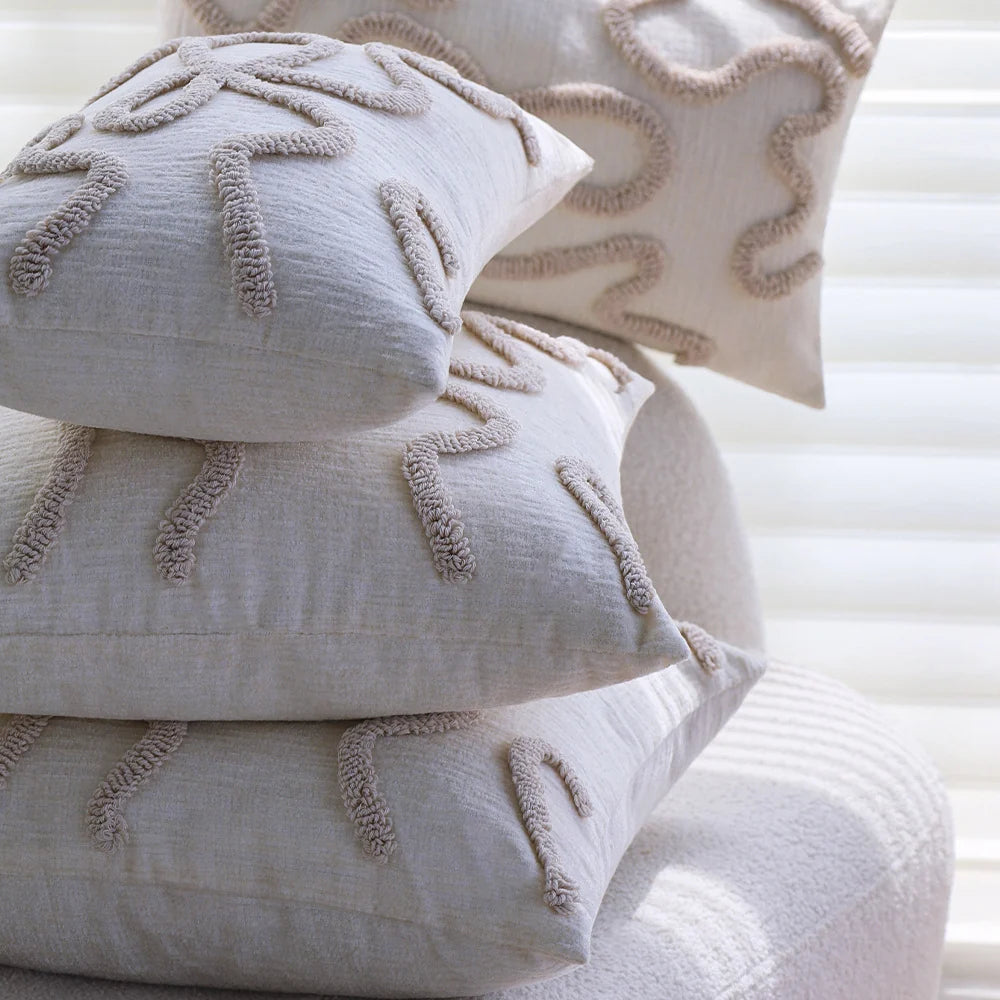 Pillow Cover Cotton-Linen Hand-Tufted Wave Relief