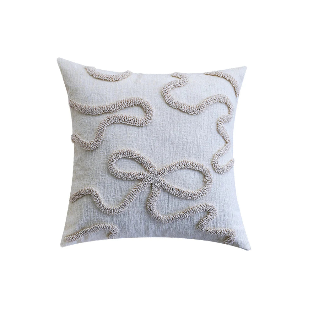 Pillow Cover Cotton-Linen Hand-Tufted Wave Relief