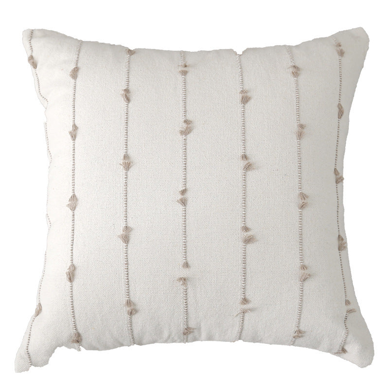 Pillow Cover Cotton-Look Vertical Tufted & Knotted Trim