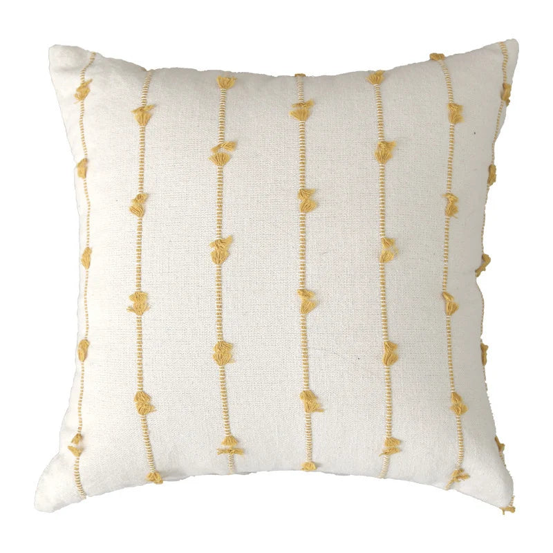 Pillow Cover Cotton-Look Vertical Tufted & Knotted Trim
