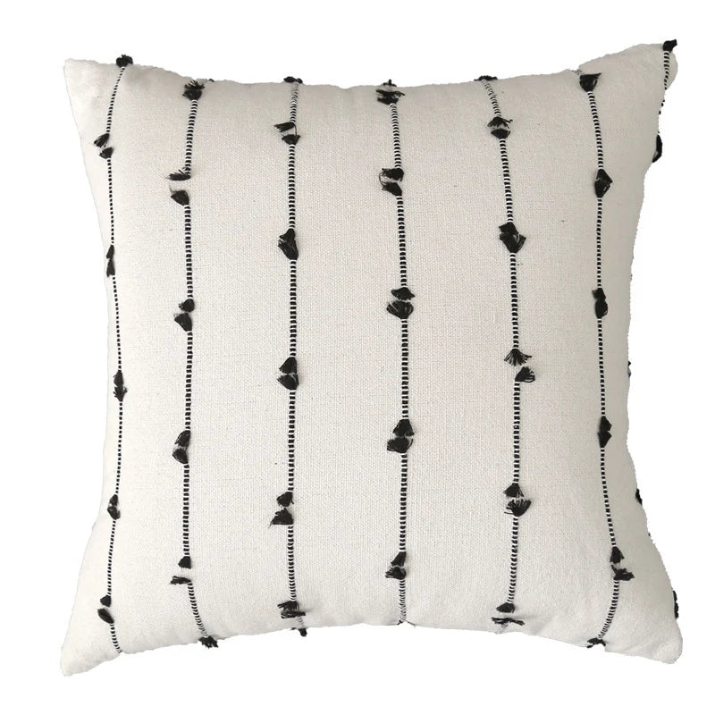 Pillow Cover Cotton-Look Vertical Tufted & Knotted Trim