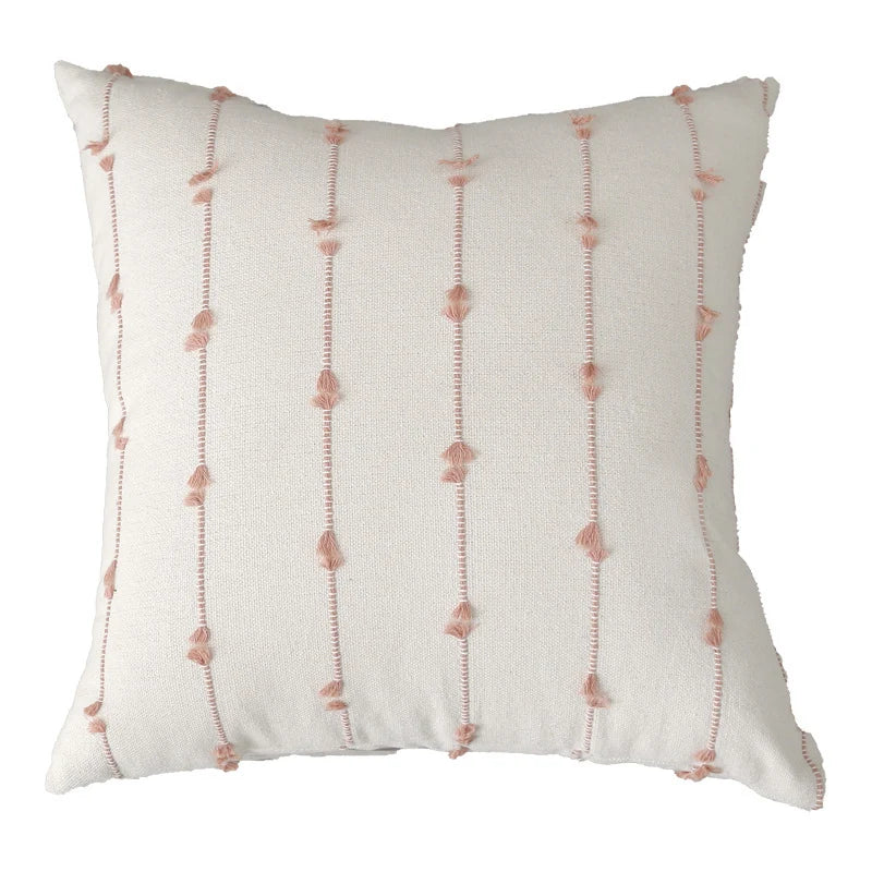 Pillow Cover Cotton-Look Vertical Tufted & Knotted Trim