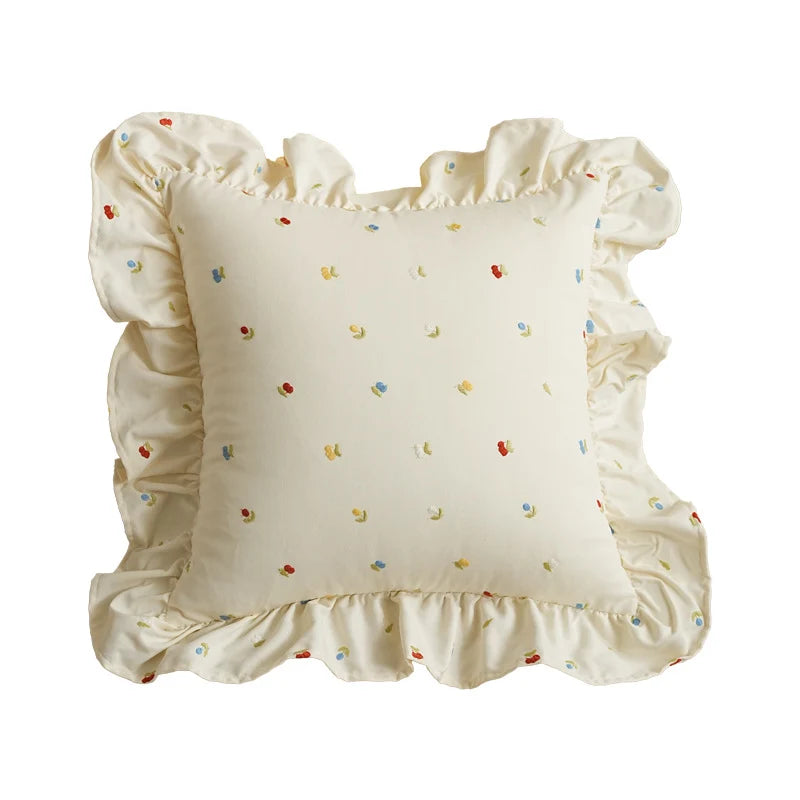 Pillow Cover Embroidered Cotton-Blend Ruffle Edge