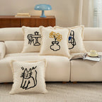 Pillow Cover Embroidered Fringed Concealed Zipper