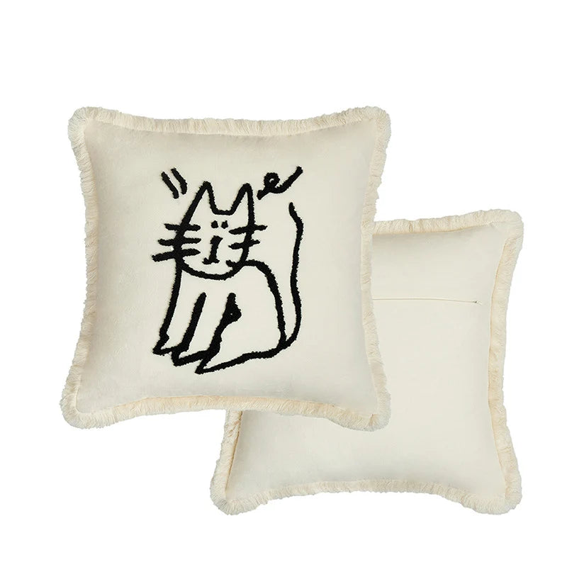 Pillow Cover Embroidered Fringed Concealed Zipper