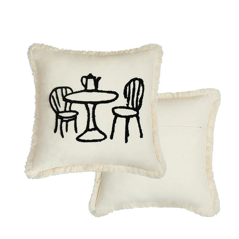 Pillow Cover Embroidered Fringed Concealed Zipper