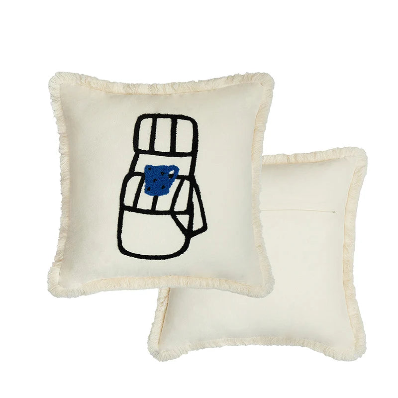Pillow Cover Embroidered Fringed Concealed Zipper