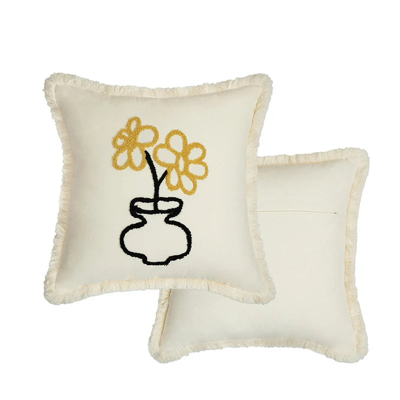 Pillow Cover Embroidered Fringed Concealed Zipper