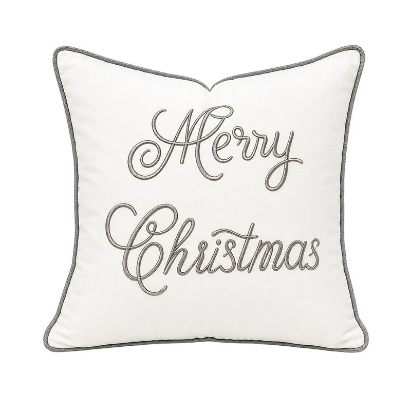 Pillow Cover Embroidered Script Piped Edge & Hidden Zipper