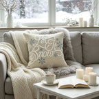 Pillow Cover Embroidered Script Piped Edge & Hidden Zipper