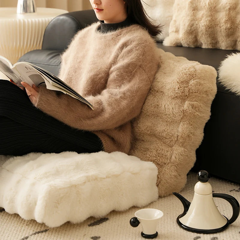 Pillow Cover Faux Fur Ribbed Zipper 43x43 cm