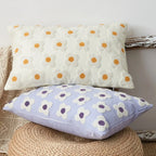 Pillow Cover Hand-Embroidered Daisy 100% Cotton Invisible Zipper