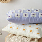 Pillow Cover Hand-Embroidered Daisy 100% Cotton Invisible Zipper