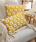 Pillow Cover Hand-Embroidered Daisy 100% Cotton Invisible Zipper