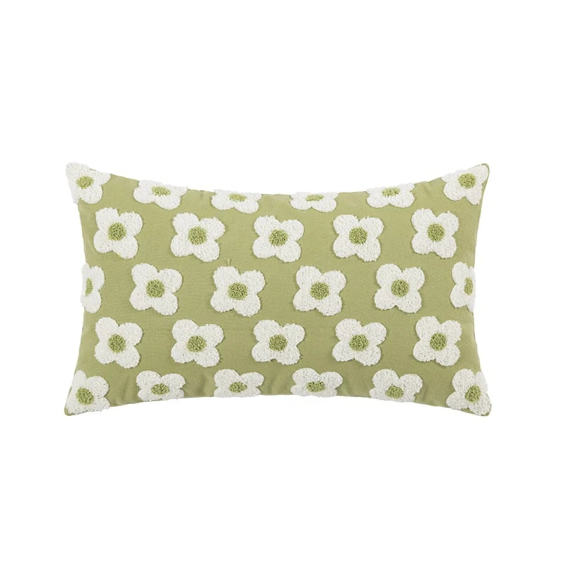 Pillow Cover Hand-Embroidered Daisy 100% Cotton Invisible Zipper