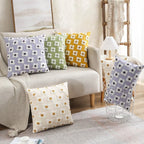 Pillow Cover Hand-Embroidered Daisy 100% Cotton Invisible Zipper