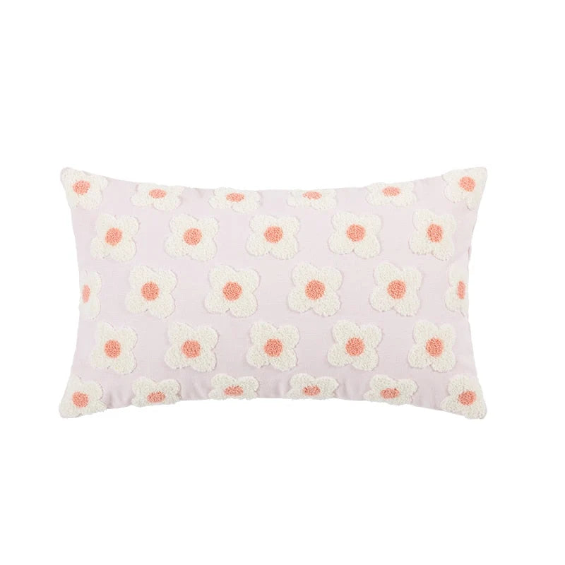 Pillow Cover Hand-Embroidered Daisy 100% Cotton Invisible Zipper