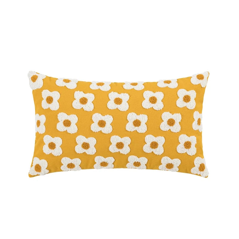 Pillow Cover Hand-Embroidered Daisy 100% Cotton Invisible Zipper