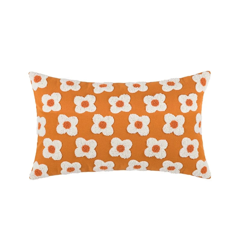 Pillow Cover Hand-Embroidered Daisy 100% Cotton Invisible Zipper