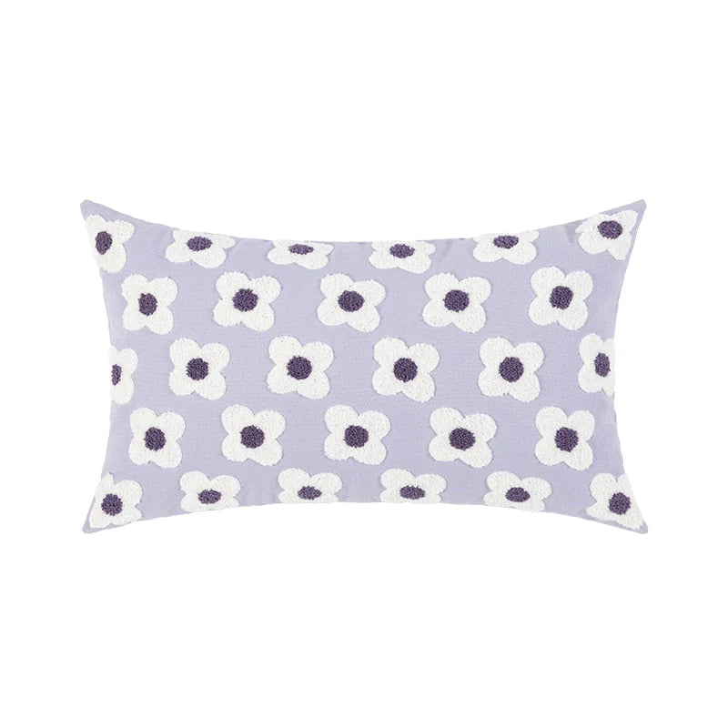 Pillow Cover Hand-Embroidered Daisy 100% Cotton Invisible Zipper