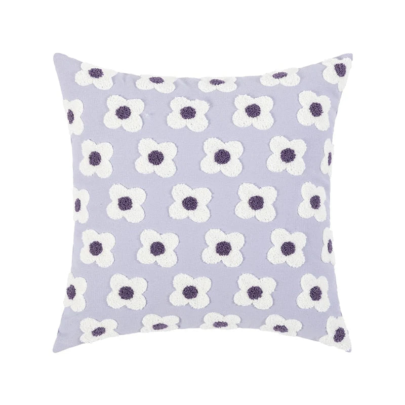 Pillow Cover Hand-Embroidered Daisy 100% Cotton Invisible Zipper