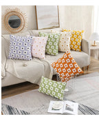 Pillow Cover Hand-Embroidered Daisy 100% Cotton Invisible Zipper