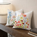 Pillow Cover Hand-Embroidered Wildflower Linen-Look Concealed Zipper