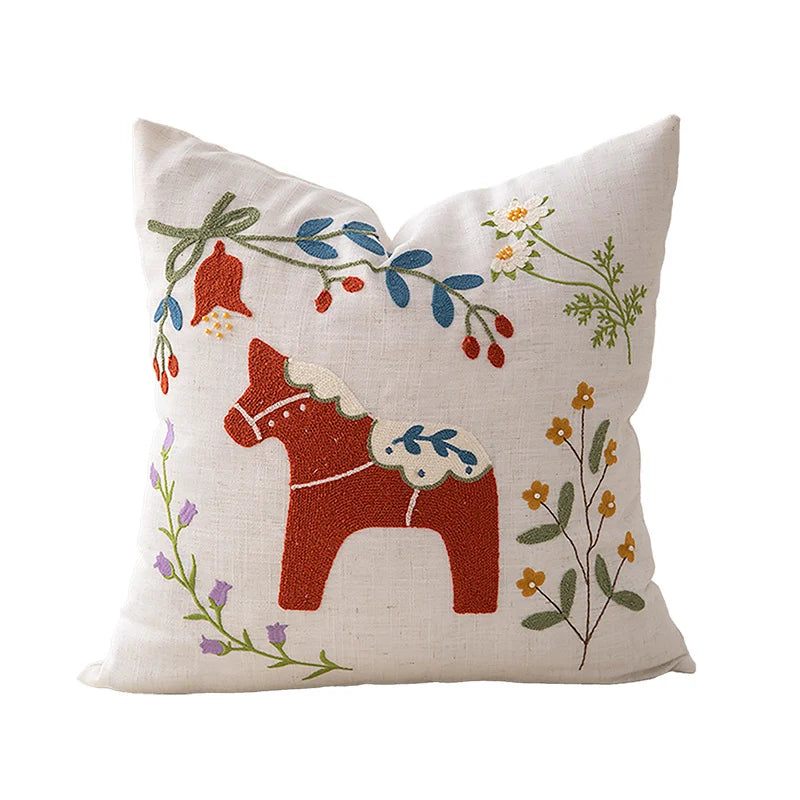 Pillow Cover Hand-Embroidered Wildflower Linen-Look Concealed Zipper