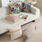 Pillow Cover Hand-Tufted Floral Appliques Cotton Blend