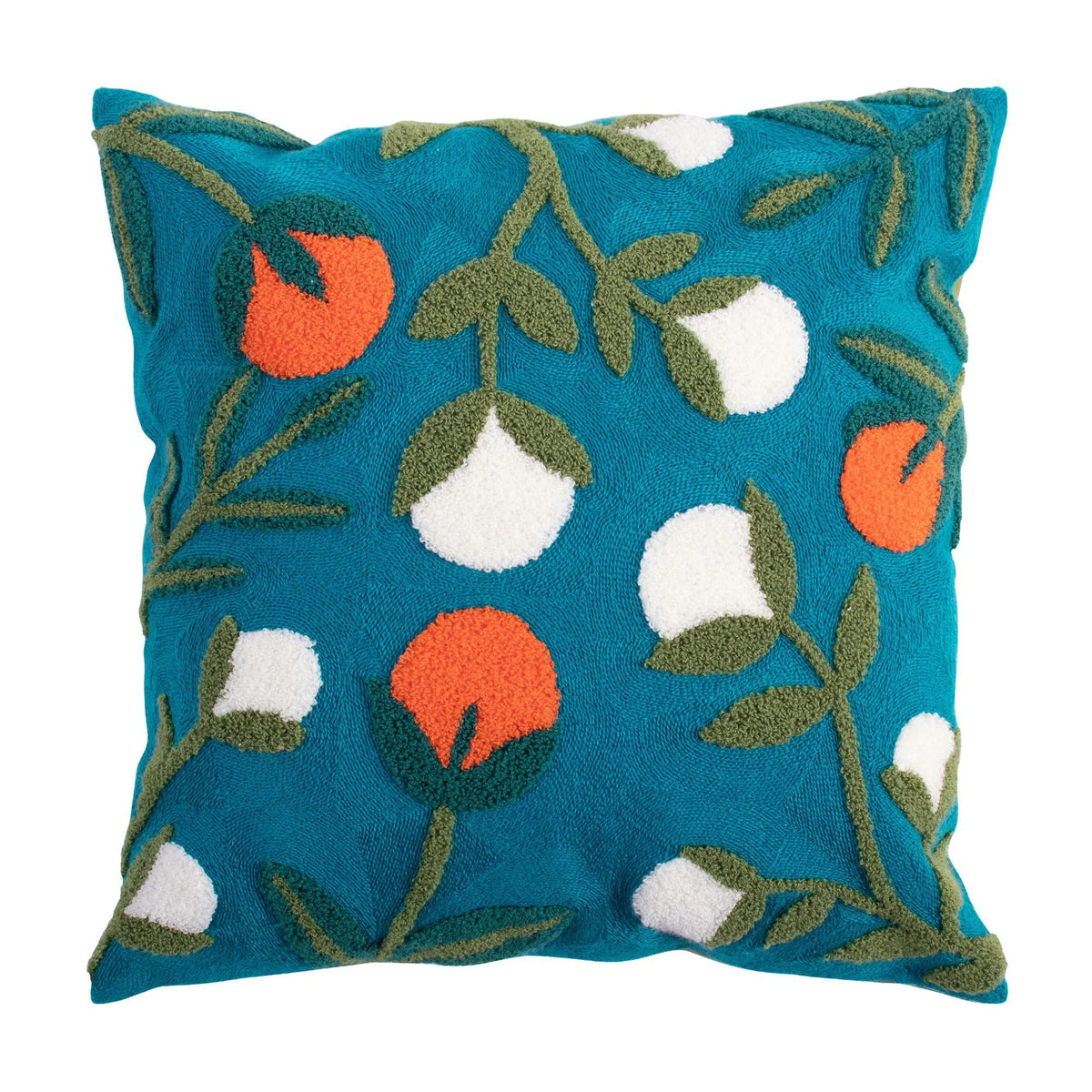 Pillow Cover Hand-Tufted Floral Appliques Cotton Blend